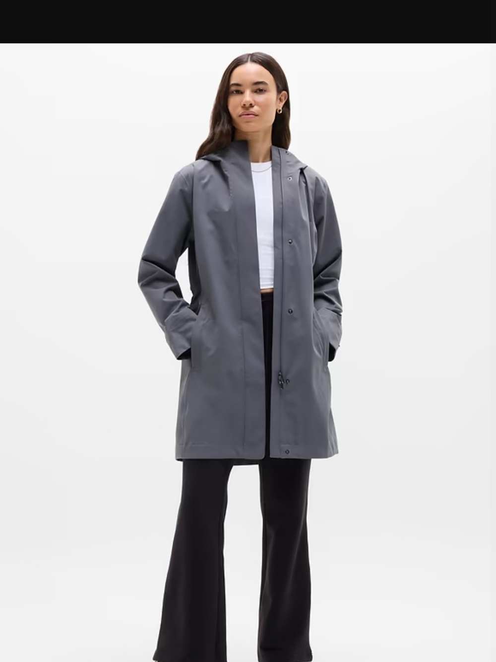 Athleta Gray Hooded Waterproof Trench Coat